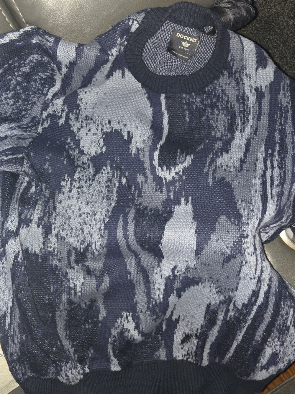 Dockers Men's Navy & Gray Abstract Knit Crewneck Sweater